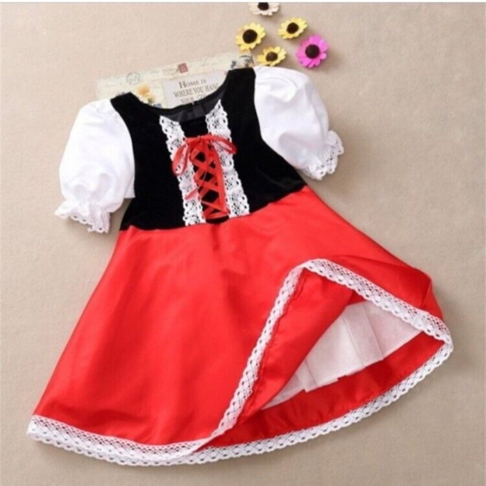 Halloween Girls Red Riding Hood Costume‎ Dress Medium 6-8 Red Black No Brand Tag